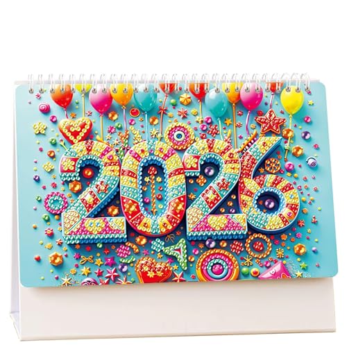arkven 2026 Diamond Painting Desk Calendar Kit DIY Diamond Art Calendar for Adults Standing Flip Monthly Tabletop Desk Decor with Bright-Colored Beads Creative Home Office Decoration