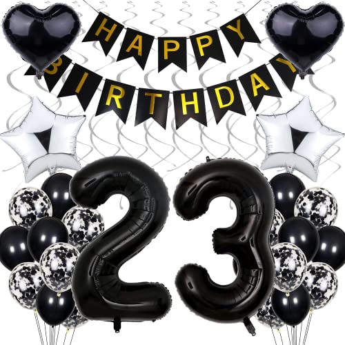 Décorations de ballon 23e anniversaire, anniversaire noir 23 ans hommes, décorations de fête noir et blanc, 23e anniversaire femmes hommes, décorations d'anniversaire argentées 23 ans femmes, 23e Déco
