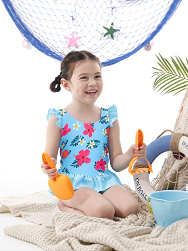 4T Swimsuits Girl 5T Girls Swimsuit Bathing Suit Toddler One Piece Ruffle Floral Swimwear Blue Flower #TOP5