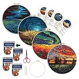 Maydear 4 Pack Embroidery Starter Kit with Pattern, Stamped Cross Stitch Kits for Beginners Adults with Embroidery Hoop and Instructions, Hand Embroidery Kit (Embroidery kit flower2)
