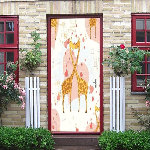 Etiqueta Engomada De La Puerta 3D Jirafa De Pareja De Animales Mural Autoadhesivo Decoración Del Hogar Pegatinas De Pared Dormitorio Sala De Estar Póster Removible Pegatinas De Arte - Foto De 0