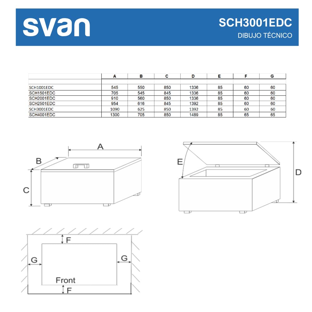 Svan Congelador horizontal Blanco SCH4001EDC. Capacidad 371 Litros, Dual Cooling, 1 Cesta, Bajo nivel Sonoro, Eficiencia Energética Clase E