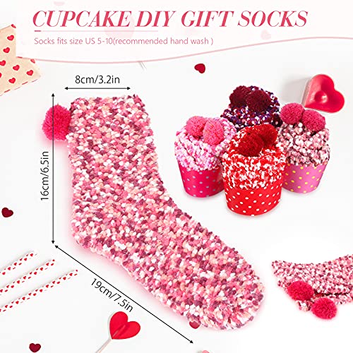 SATINIOR 4 Pairs Valentine's Day Cupcake Socks Gifts for Women Girl Fuzzy Fluffy Sock DIY Present Socks Birthday Gifts4