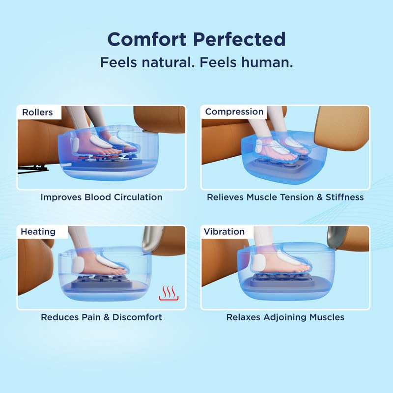 Image of The Sleep Company Wave X Foot Massager with Ottoman | 18 Custom Massage Styles | Shiatsu Rolling & Kneading, Vibration & Heat | 2-in-1 Convertible Design | Lasts up to 10 Sessions| Suede Finish | Tan Leatherette