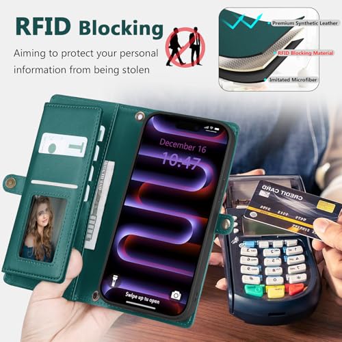 BLISLIAR Wallet Case for iPhone 16 Pro Max with Card Holder/Crossbody Wallet/Strap| RFID Blocking | Magnetic | Kickstand | Detachable | PU Leather Phone Case for iPhone 16 Pro Max,6.9 in,Green by BLISLIAR - Used condition - Image 4