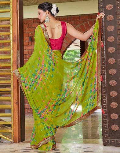 Image of SIRIL Women's Printed Chiffon Saree with Unstitched Blouse Piece