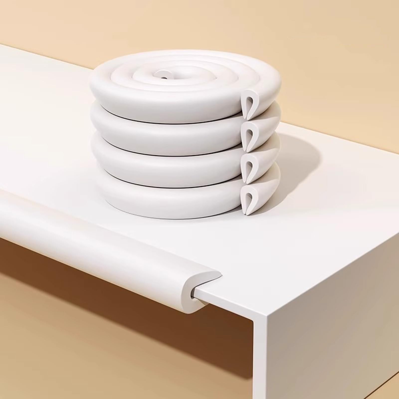 Tira de parachoques a prueba de niños, bordes afilados y protectores de seguridad para muebles, con cinta adhesiva fuerte, cojín de espuma protectora para esquinas y bordes afilados (blanco, 10 m)