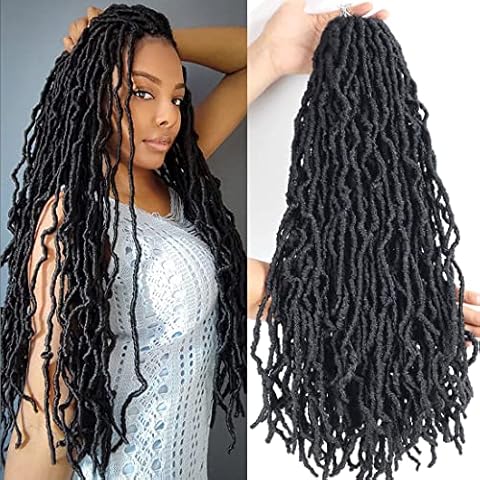Nu faux Locs 24 Inch Crochet Hair New Soft Locs 6 Packs/Lot Curly Wavy Pre-Looped Faux Locs Goddess Synthetic Fiber Hair Extensions (24 Inch, 1B) Cover