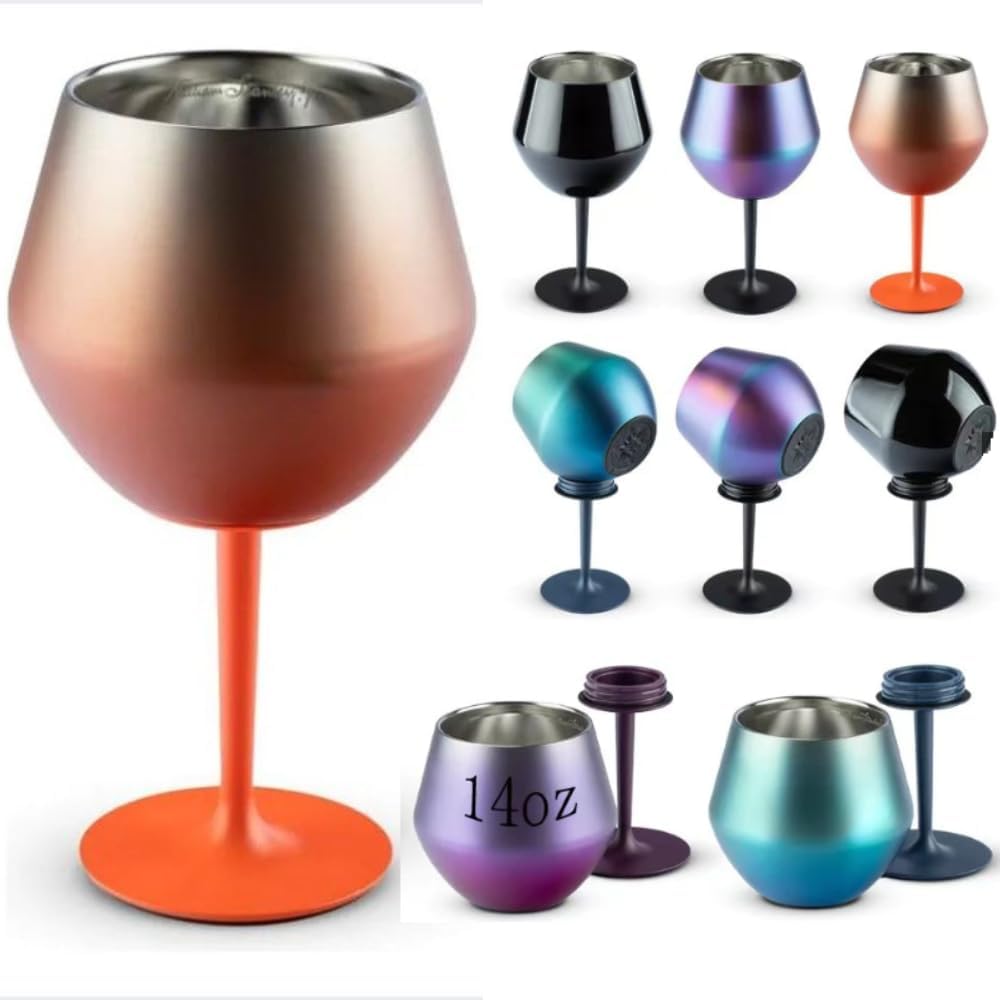 Taça Térmica Inox 2 em 1 414ml Copo Térmico Isolado a Vácuo Parede Dupla Gin Vinho ou Drinks Inquebrável Reutilizável Haste Removível