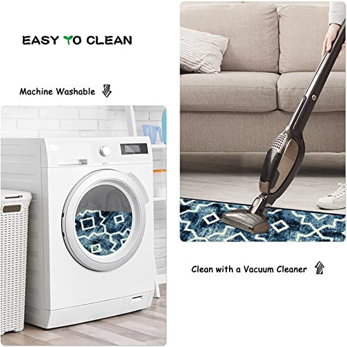 Moynesa Boho Moroccan Washable Runner Rug, Modern 2X6 Kitchen Rugs Runners Soft Non Slip Low-Pile Bathroom Rug Runner For Hallway Carpet Mat Runner For Laundry Room Bedroom Bedside, Blue #TOP2