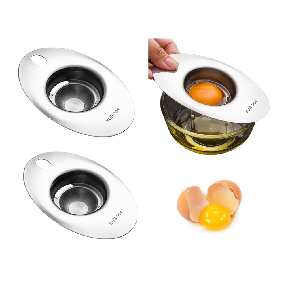 EWAN'S 2 Pcs Quick Filtering Stainless Egg Separator, Food Grade Egg Yolk & Egg white separator for Baking and Cooking, Efficient Kitchen Egg Shell Opener Gadget for Organic Eggs, Omelets and Pies