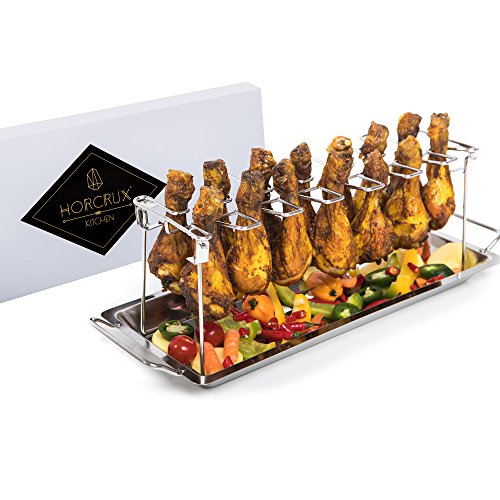 Preisvergleich Produktbild Horcrux - Hähnchenschenkelhalter aus Edelstahl - bis zu 14 Keulen - zusammenlegbares & platzsparendes Grillzubehör - verbesserter Hähnchenbräter