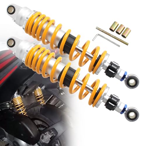 TrichTu Mount Adjustable 330mm Universal Motorcycle Air Shock Absorber Rear Suspension Fit For Honda Yamaha Suzuki Kawasaki ATV Go Kart Quad Dirt Sport Bikes,Gold and Silver