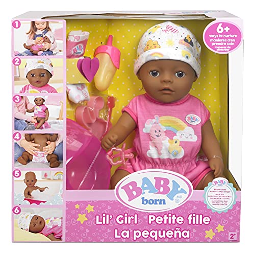 Baby Born 14” Interactive Lil Girl Baby Doll - Brown Eyes. Easy for Small Hands, 6+ Ways to Nurture, Includes Bottle, Potty and More, for Toddlers 2 Years & UP (918360C3)