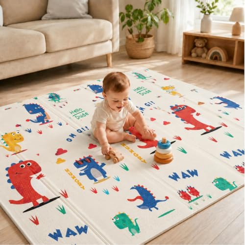 LILTOES Speedy Saurus Double-Sided Waterproof Baby Play Mat for K...