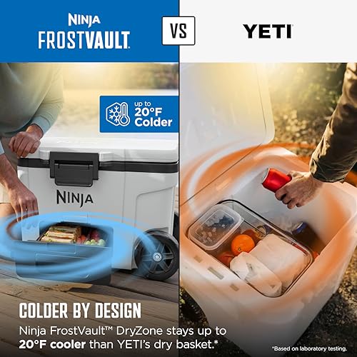 Image of Ninja | FrostVault 30QT Cooler with Wheels | Insulated with Temp Dry Storage Drawer | Keeps Ice Cold for Days | for the Beach, Camping, Picnics & More | Strawberry Rhubarb | FB230BP
