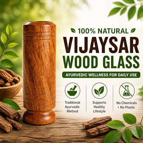 Image of Vijaysar Wood Drinking Glass, 80 ml Capacity, Pack of 2, Natural Wooden Tumbler for Daily Wellness, Handcrafted Ayurvedic Inspired Herbal Water Glass
