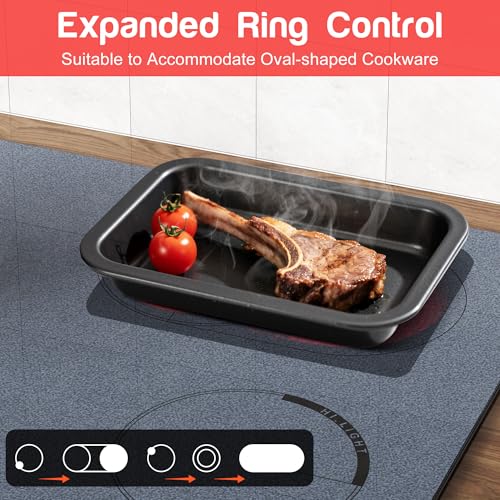 Image of 30 Inch Electric Cooktop - 4 Burner Built-in Electric Stove 30In 6600W, Radiant Ceramic Stove with Dual Zone, Metal Frame, Child Lock, Timer, 220V Hard Wired, Satin Grey