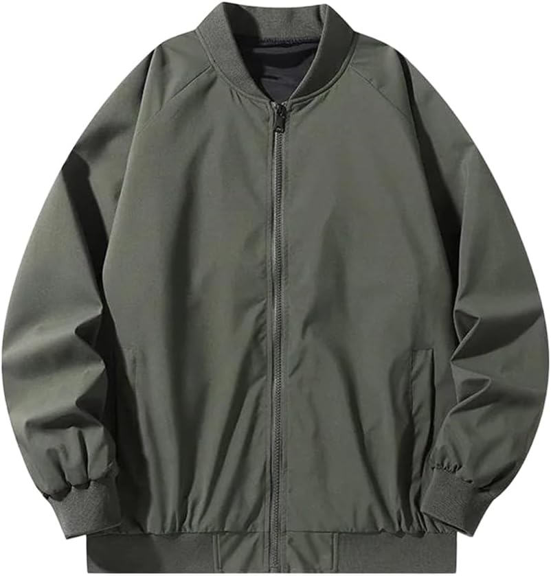 Men's Baseball Collar Jacket Loose Fit Spring Autumn Sporty Outerwear