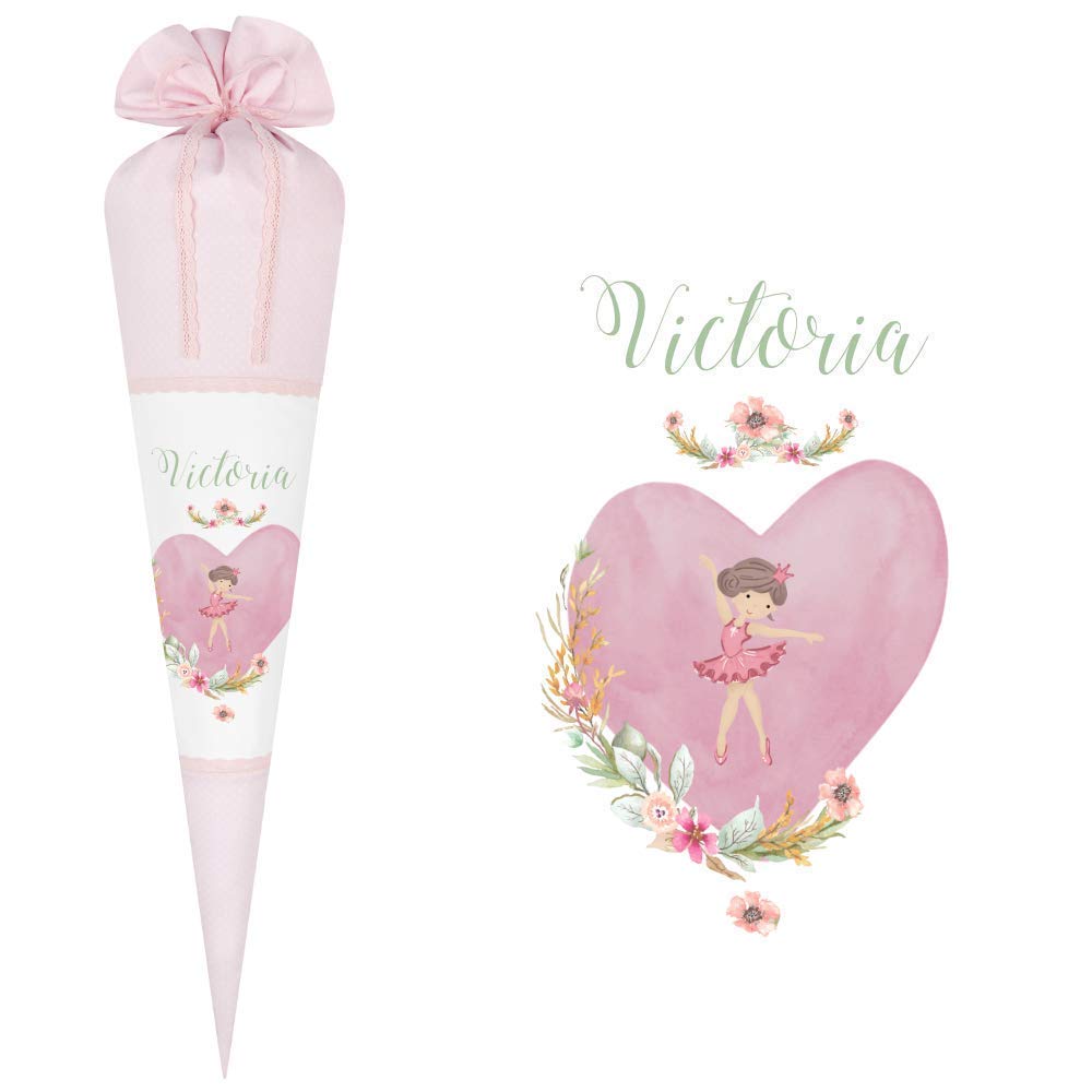 Ballerina Schultüte mit Namen aus Stoff 70cm groß
