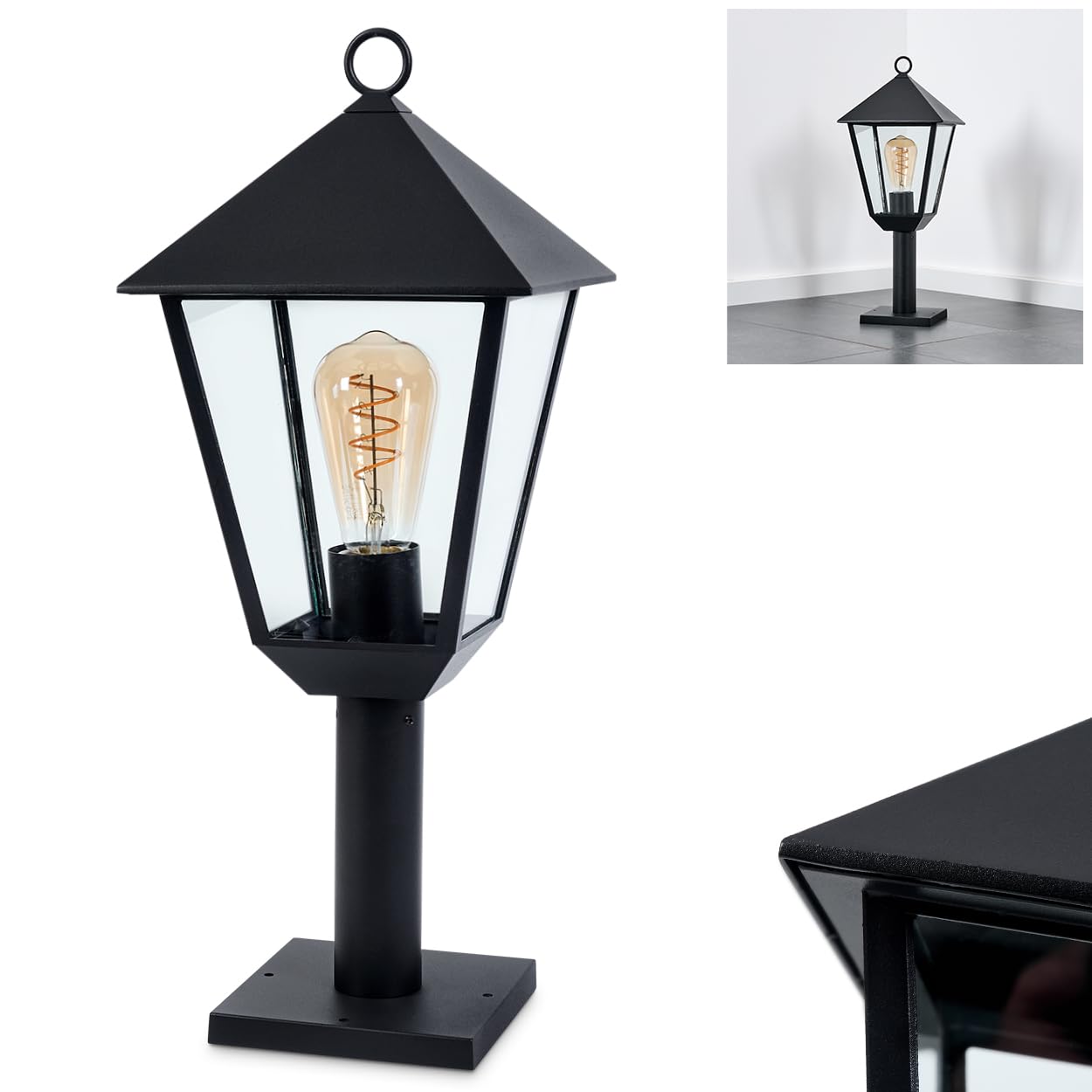Anfei zewnętrzna lampa na cokół, metalowa/szklana, przezroczysta, oświetlenie ścieżek o antycznym wyglądzie, 50 cm, lampa ogrodowa, oświetlenie ogrodowe IP44, 1 x E27, bez żarówki