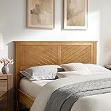 ComfIQ Serene Queen Size Wood Headboard Diagonal Panel Design in a Stained Pine Finish