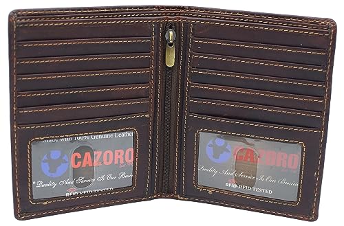 MARSHAL RFID Blocking 2 ID Bifold Hipster Credit Card Wallet Genuine Cowhide Leather (RHU Vintage Brown)