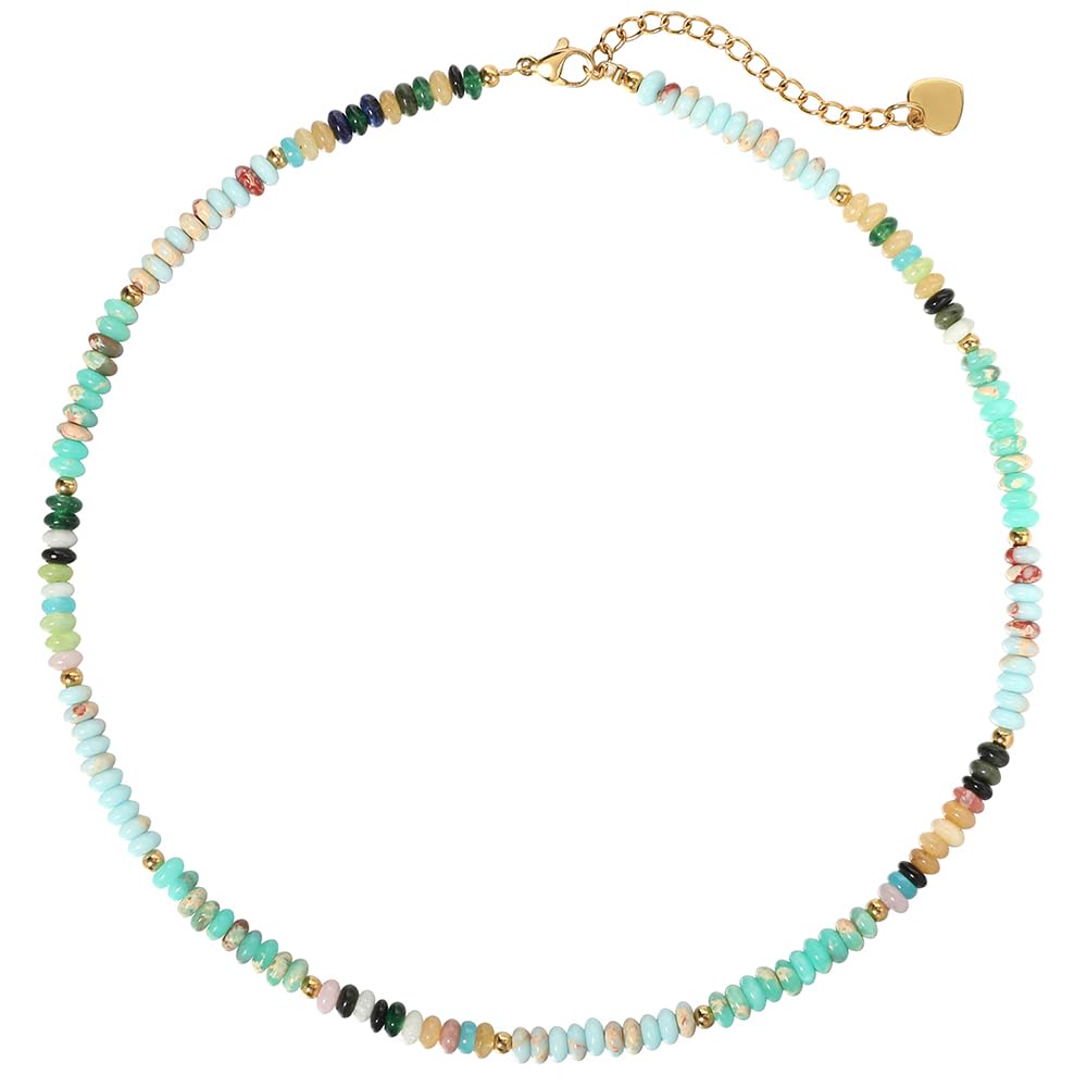 Beaded Gemstone Necklace for Women, Colorful
