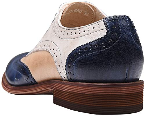U-Lite Muticolor Perforated Brogue Wingtip Leather Flat Oxfords Vintage Oxford Shoe Women Wb 8.5 Whiteblue #TOP1