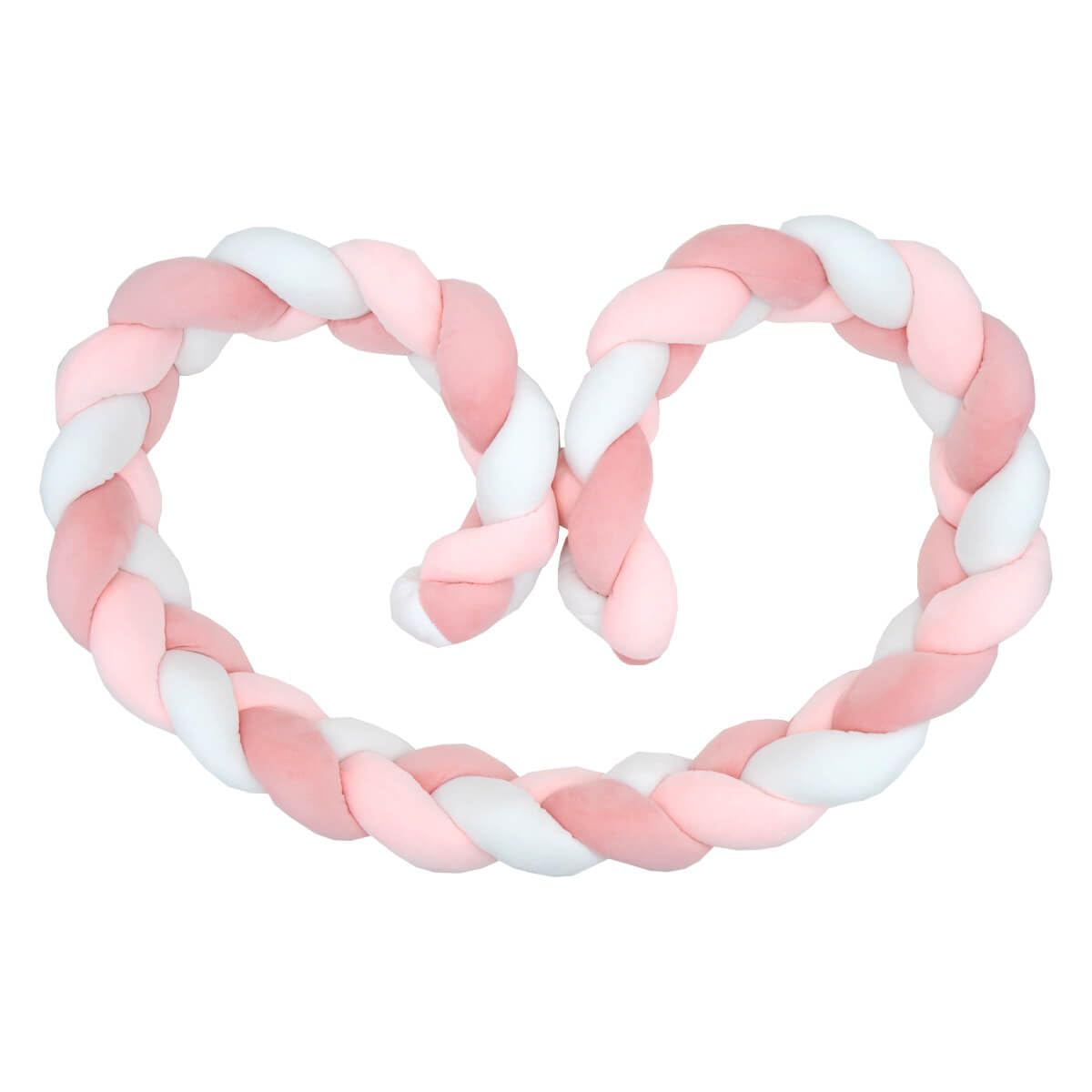 Babycalin - Tresse Bébé en velours ultra doux Blanc / Rose - 200 cm 3 brins - Tresse décorative bébé cocooning Oeko-Tex et lavable en machine - Moelleuse