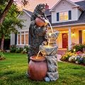 Ultym 37.5" H Resin Playful Twin Bear Fountain Outdoor, Whimsical Multi-Tiered Stone Vessel Water Feature Outdoor with Lights, Soothing Cascading Waterfall for Patio, Backyard, Garden or Porch