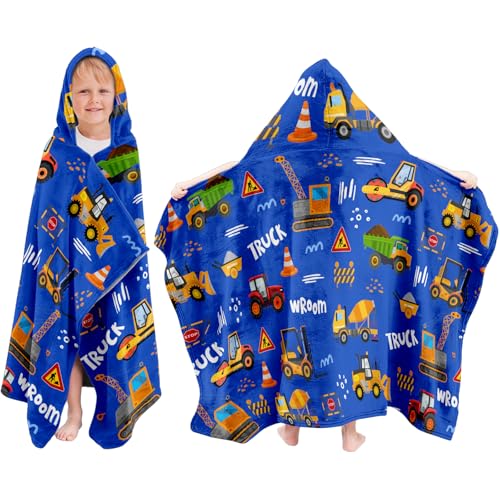 JOPJOLIW Hooded Towels for Kids, 30 X50 in Toddler Bath Beach,Bathroom,Pool Swim Towels, Cute Cartoon Trucks Car Boys Bath Towels Wearable Wrap for Child