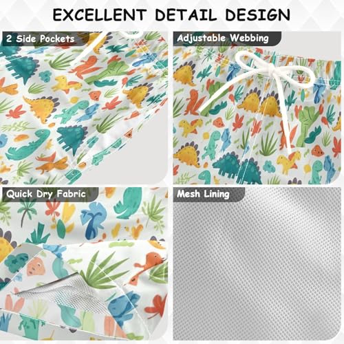 Swimming Shorts for Boys, Toddler Swim Boy 2t, Colorful Cartoon Dinosaurs Prehistoric Plants3