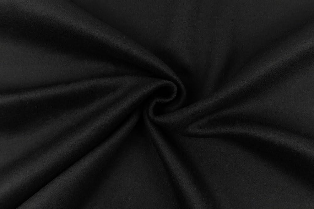 Luxurious Wool Melton Coating Fabric, Black, Cut by The Yard, Soft Brushed.