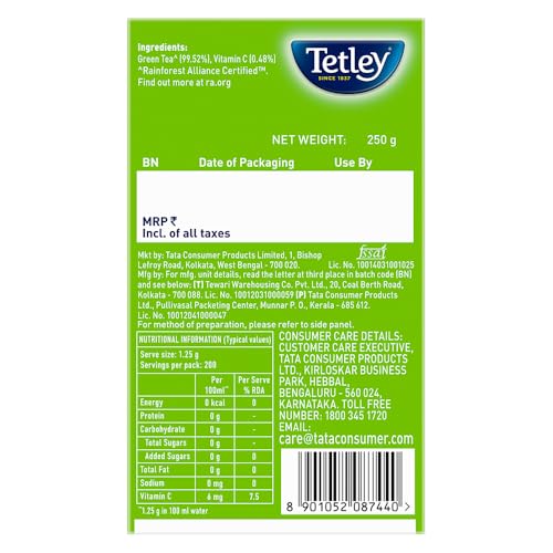 Image of Tetley Long Leaf Green Tea, 250g (Pack of 3)