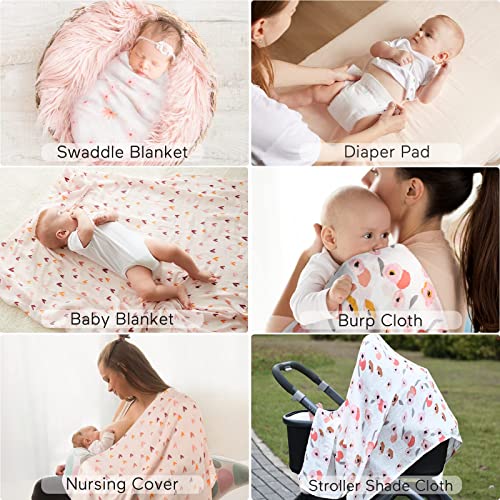 Image of Momcozy Muslin Swaddle Blankets, 4-Pack Breathable and Skin-Friendly Receiving Blankets, Swaddle Blanket Shower Gifts & Baby Girl Newborn Essentials, Large 47 inchx47 inch, Blooming Hearts