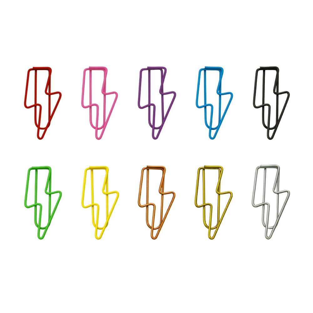 OWLFAVO 120pcs Lightning Shape Paper Clips with Clear Box, 10 Colors, Funny Cute Paperclips Bookmarks Planner Clip for Fun Office Supplies School Gifts Wedding Decoration