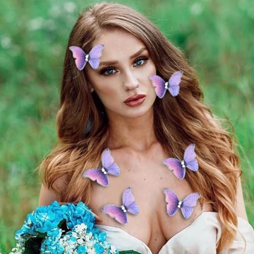 Bartosi HB-073 Butterfly Hair Clips Purple Butterfly Hair Pin Cute Butterfly Decorative Bobby Pins Pearl Bride Wedding Hair Pieces Bridal Hair Accessories thumb #2