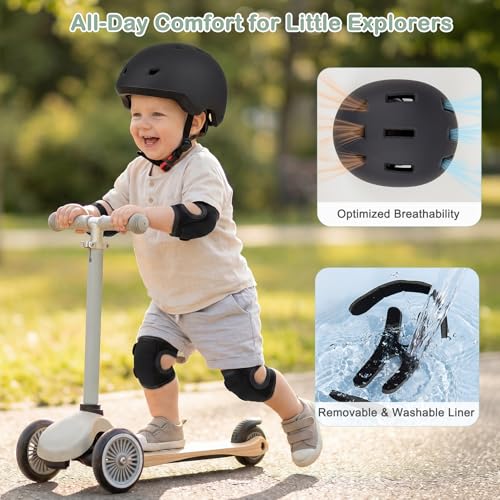 Image of Toddler Helmet and Knee Pads Set for 1-3 Years Old, Kids Bike Helmets with Toddler Knee Pads and Elbow Pads Set, Adjustable Baby Helmet for Balance Bike, Scooter, Tricycle, Bicycle