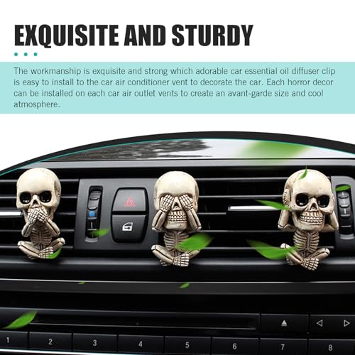 Image of 3 PCS Car Skull Air Fresh Clips, 1.15 inch x 2.1 inch Creative and Interesting Air Conditioning Vent Clips, Halloween Car Interior Accessories, Universal for Most Cars (White)