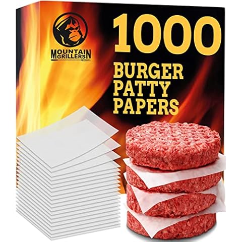 MOUNTAIN GRILLERS Non Stick Waxed Hamburger Patty Papers - 1000 Squares - Perfect for BBQ, Burgers & Food Prep - Easy to Separate Even When Kept in Fridge or Freezer - Ideal for Burger Press Cover