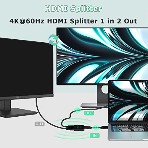 HDMI Splitter 1 in 2 Out 4K 3D HDMI Distributor Adapter 1 zu 2 Way für Dual Monitore, 2 Port Hub Kabel für PS3/4, Xbox, Sky, DVD, HDTV, Projektor