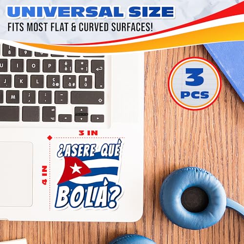 Image of 3 Pcs Cuban Stickers for Cars - Vinyl Car Window Stickers (3 inchx4 inch), Cuban Flag for Car, Laptop, Bumper, Helmet & Water Bottle, Asere Que Bola Decals - Easy Application, Fade Resistant & Waterproof