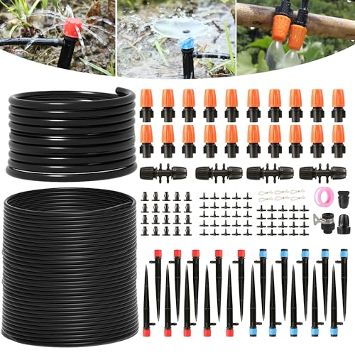 drip irrigation system kit for garden greenhouse amp patio  226ft garden watering system with 14 amp 12 tubing adjustable nozzles barbed fittings amp emitters  perfect for home small farms
