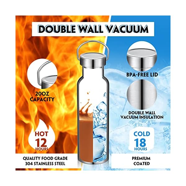 10 Pack Insulated Water Bottle 20 oz Stainless Steel Sport Bottle Bulk Double Wall Metal Reusable Flask with Leakproof Lid of Handle for Travel Cyclists School Gift(Silver) - Image 5