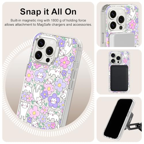 MOSNOVO for iPhone 15 Pro Case, Compatible with Magsafe, Shockproof Military-Grade Protection 6.6ft Drop Tested, Magnetic Clear Phone Case for iPhone 15 Pro, Cat in Bloom Design by MOSNOVO - Used condition - Image 6