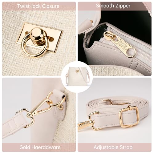 KALIDI FANCY FOREST Kleine Umhängetasche Damen, Leder Crossbody Bag Damen, Stylische Handtasche mit Verstellbarem Gurt,Beige