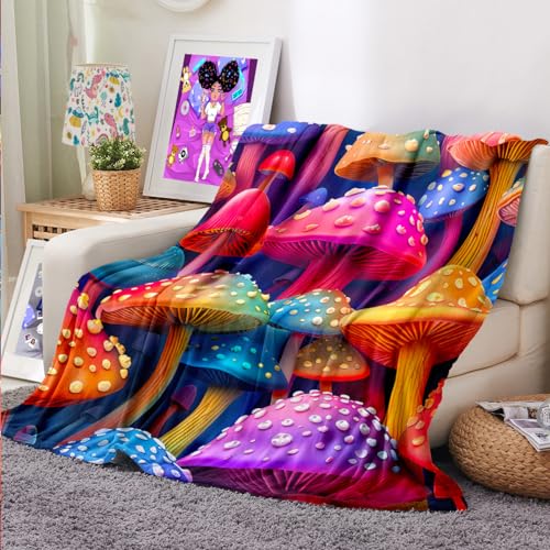 Mushroom Blanket - Mushroom Throw Blanket Soft Blanket Mushroom Girls Blanket Cute Blankets for Kids Boys Girls Blanket for Bed Couch, Colorful Blanket, Throw Size 50