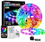 LED Strip Lights for Bedroom,10M RGB Colour Changing LED Lights with Bluetooth App & Remote Control, Music Sync, Dimmable, 16 Million Colours, Timer Mode, Self-Adhesive for Room Home Party Decor