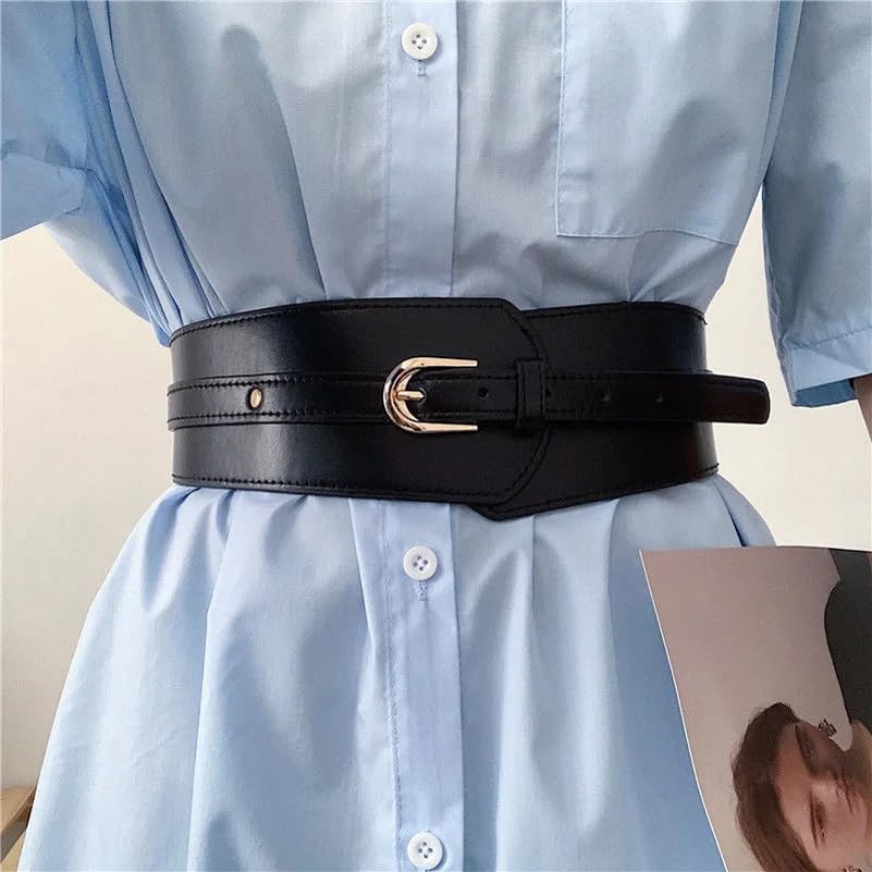 Image of Shining Diva Fashion Leather Belts for Women and Girls Stylish Wide Waist Belt for Dresses (16719LB) Black
